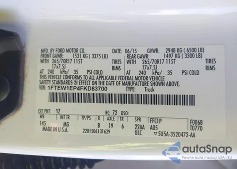 2015 Ford F-150 Xlt z USA, uszkodzony, nr VIN 1FTEW1EP4FKD83700